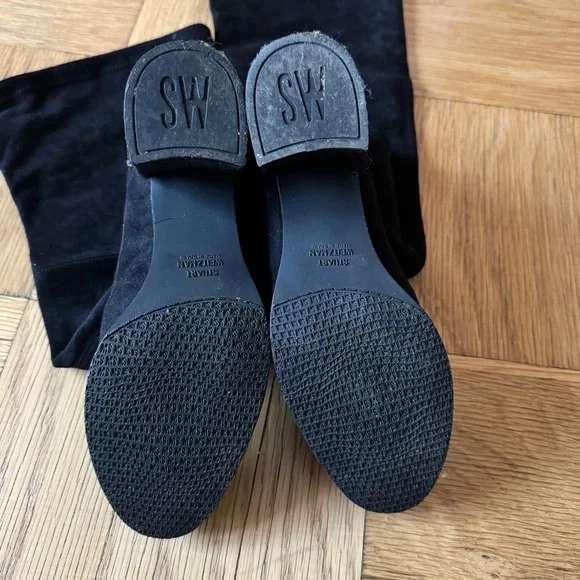 Stuart Weitzman Tieland Boots Black Suede Over The Knee Size 39 Heel - Picture 7 of 16